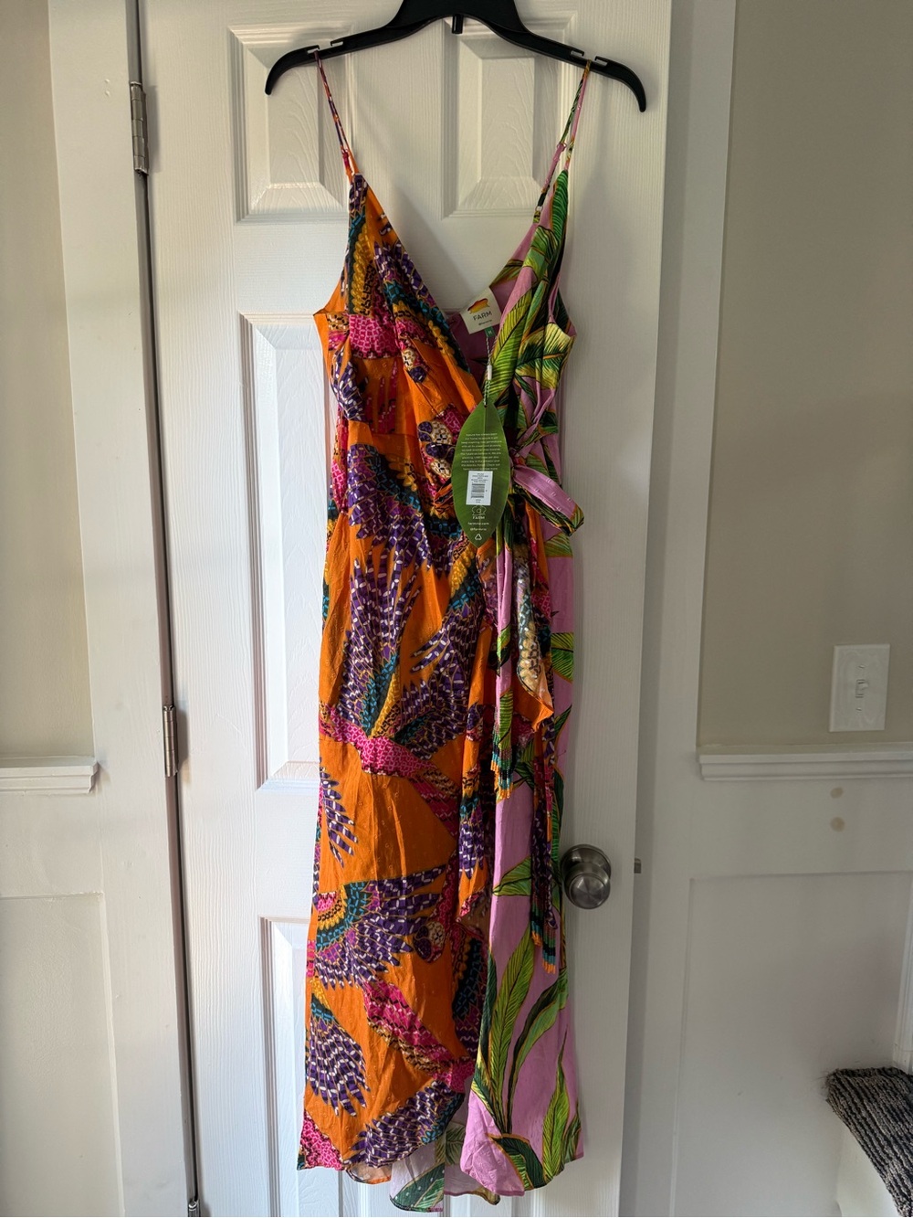 Farm Rio Orange Printed Wrap Dress NEW Size Medium EC2 Retail $195